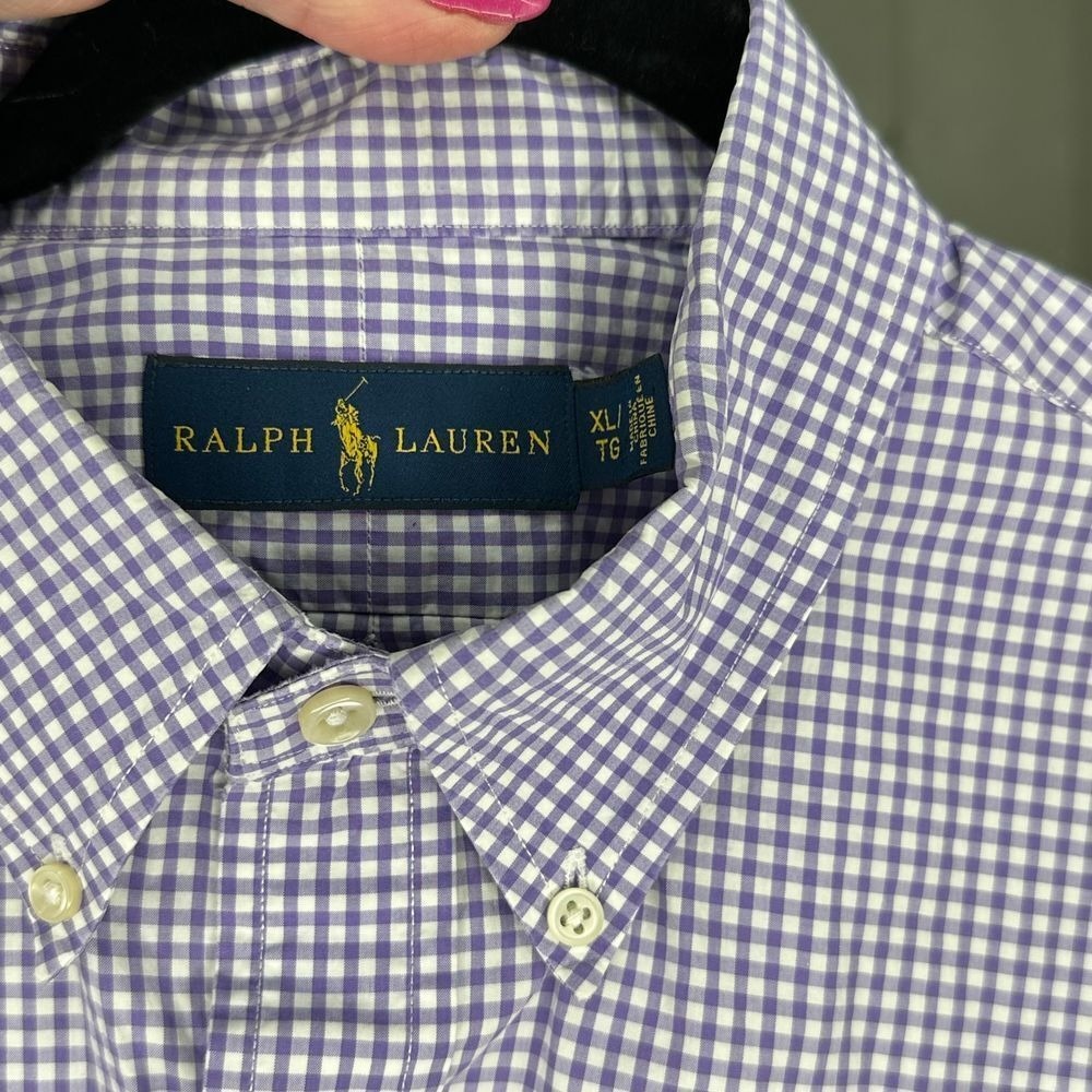 Ralph Lauren Button‎ Down Shirt XL Purple Gingham Check Long Sleeve Green Pony